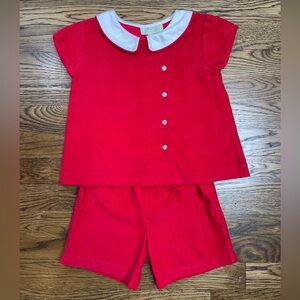 Pixie Lily Red Corduroy Apron Short Set